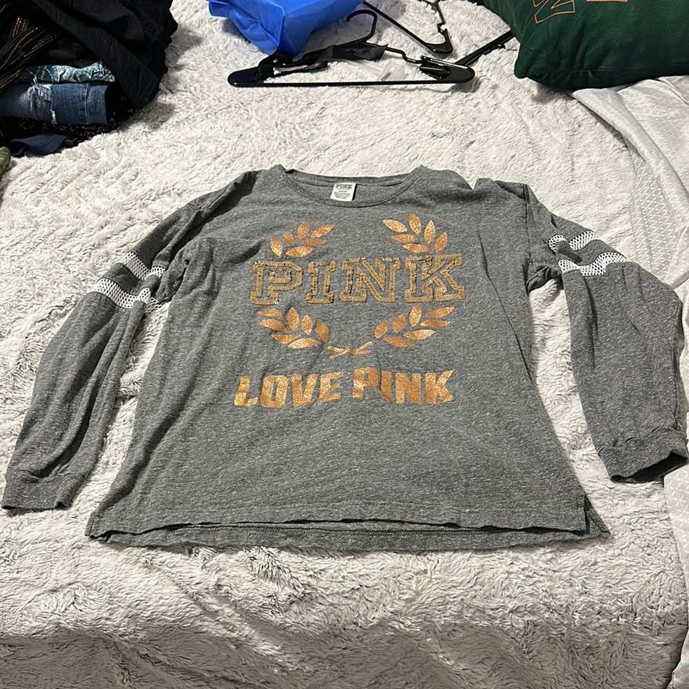 PINK Victoria's Secret Gray Long Sleeve Tee